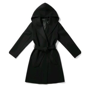 Zara Black Hooded Wrap Coat